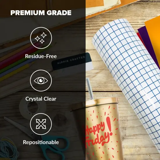 Vinyl Transfer Paper Tape Roll Transfer Tape Vinyl 50 Feet Clear Contact Paper 12" Roll Paper Transfer Tape for Vinyl Wood and Heat Transfer HTV with Grid {5}