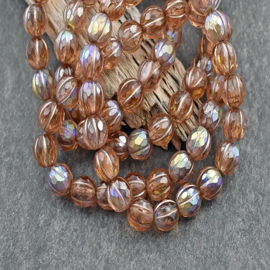 *20* 8mm Metallic Beige Washed Matte Peach AB Faceted Round Melon Beads {3}