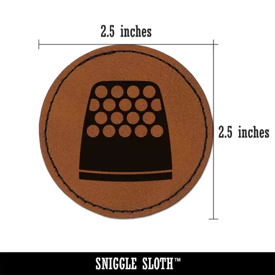 Thimble Sewing Round Iron-On Engraved Faux Leather Patch Applique - 2.5" Brown {3}