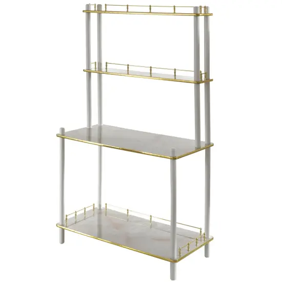 Classy and Elegant 4 Tiered Multifunctional Wooden Open Bar Shelves, Modern Console Table, Coffee Bar Accessories, Coffee Bar Cabinet, Tea Bar and Wine Bar Table White {3}