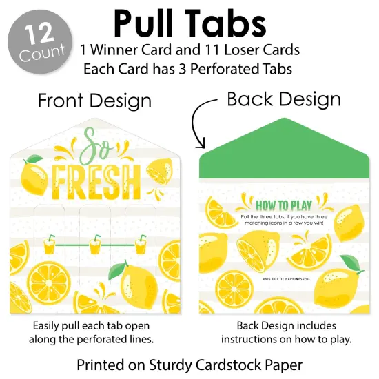 Big Dot of Happiness So Fresh - Lemon - Citrus Lemonade Party Game Pickle Cards - Pull Tabs 3-in-a-Row - Set of 12 {6}