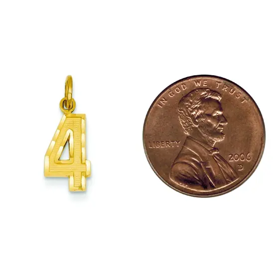 14K Gold Small Number 4 Charm Pendant FindingKing Jewerly 20mm x 7mm {2}