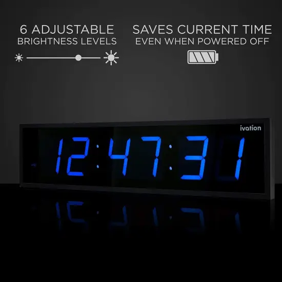 Ivation 36 in. Large Digital Wall Clock, LED Digital Clock with Timer and Alarm Blue {5}