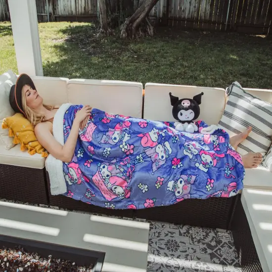 Sanrio My Melody and Kuromi Flower Baskets Sherpa Throw Blanket | 50 x 60 Inches {7}