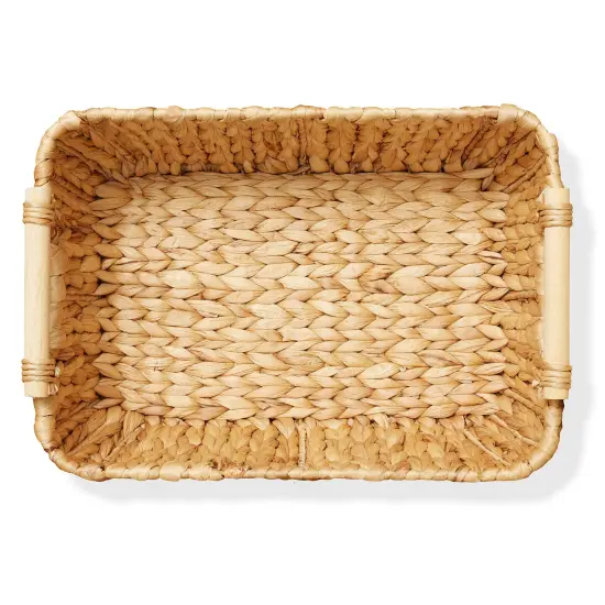 Casafield Set of 2 Water Hyacinth Seagrass Oval Storage Baskets with Wooden Handles - Woven Bin Organizers {5}