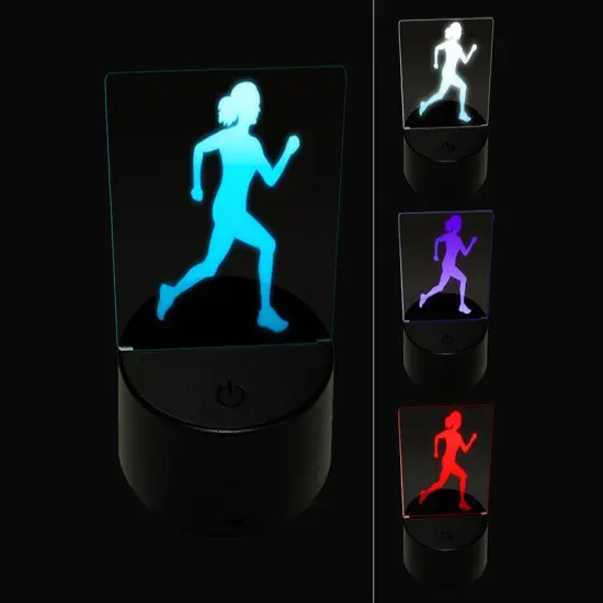 Woman Running Marathon Cardio Exercise 3D Illusion LED Night Light Sign Nightstand Desk Lamp {1}