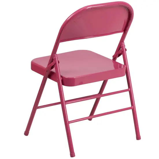 Emma and Oliver 4 Pack Colorful Metal Folding Chair Teen and Event Seating Shockingly Fuchsia {3}