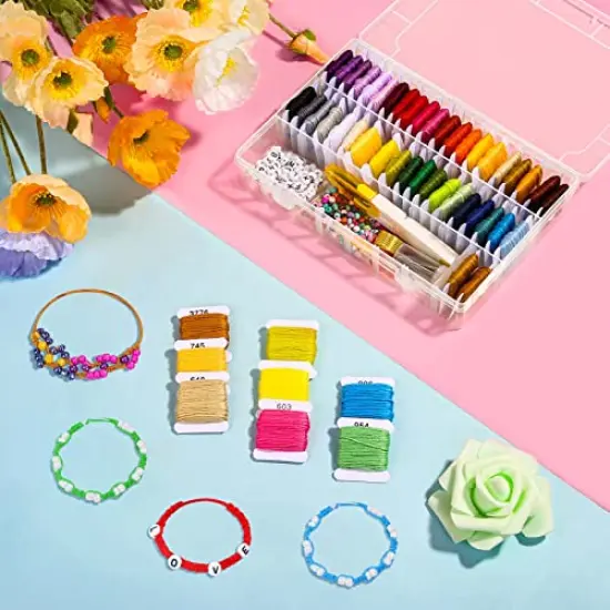 488 Pcs String Bracelet Making Kit, Friendship Bracelet String Kit with 50 Skeins Embroidery Floss Cross Stitch Thread, 400Pcs Friendship Bracelet Beads, 37Pcs Embroidery Tools and Storage Box {4}