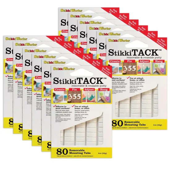 StikkiTack, White, 2 oz./80 Tabs Per Pack, 12 Packs {1}