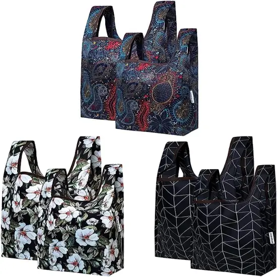 Wrapables JoliBag Collection Reusable Shopping Bag (Set of 6) Geometric, Pansies {1}