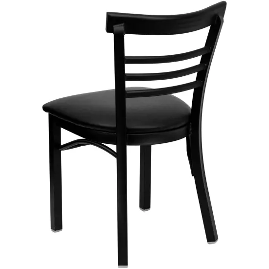 Emma and Oliver 2 Pack Three-Slat Ladder Back Metal Restaurant Chair BlackVYL/BlackMetal {3}