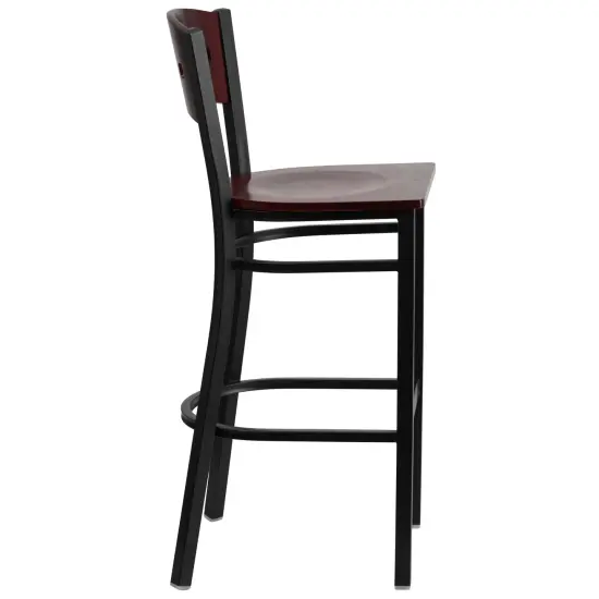 Emma and Oliver Decorative 4 Square Back Metal Restaurant Dining Barstool Mahog/BlackVYL/Black {9}