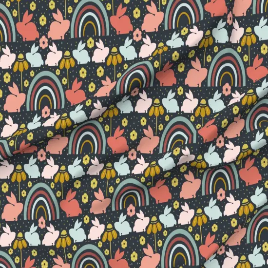 Various Fabrics by the Yard or Fat Quarter Spring Rabbit Coral Pink Aqua Yellow Easter Bunny Rainbow Boho Bunnies Custom Printed Fabric by Spoonflower {6}