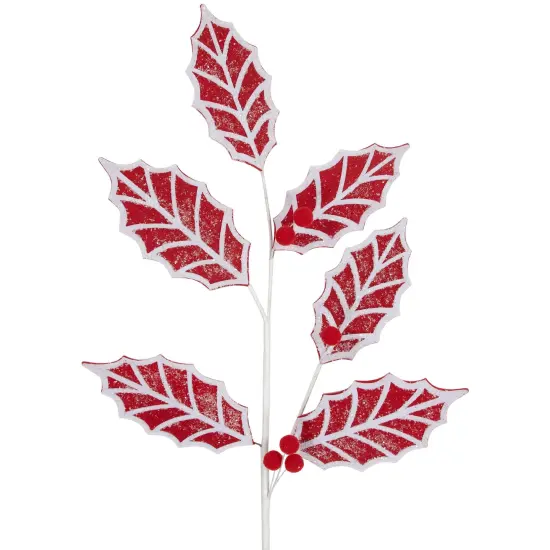 Northlight 26" Red and White Frosted Holly Christmas Spray {4}