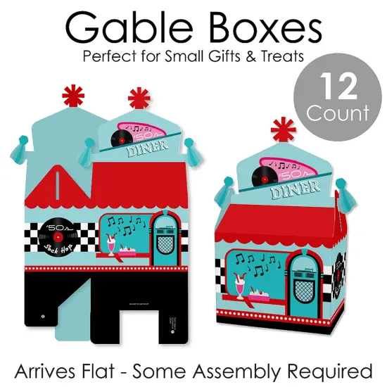Big Dot of Happiness 50's Sock Hop - Treat Box Party Favors - 1950s Rock N Roll Party Goodie Gable Boxes - Set of 12 {7}