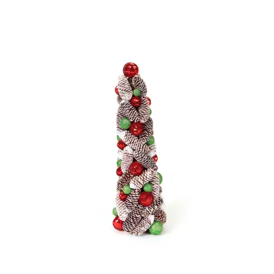 Melrose 1.5' Red and White Pine Cone Topiary Christmas Tree - Unlit {1}