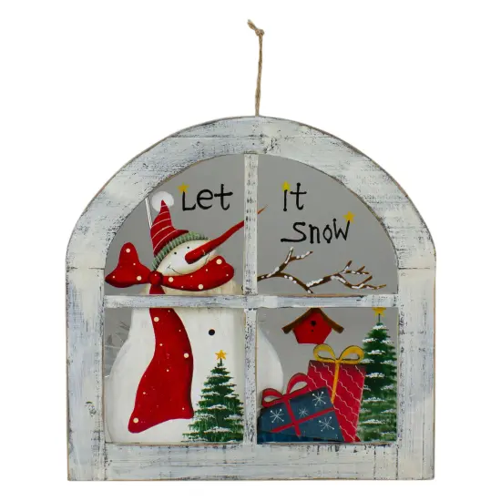 Northlight White Rustic "Let It Snow" Snowman Glass Window Scene Christmas Wall Decor {1}