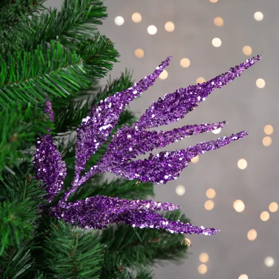 Northlight 21" Purple Glittered Leaves Christmas Spray {3}