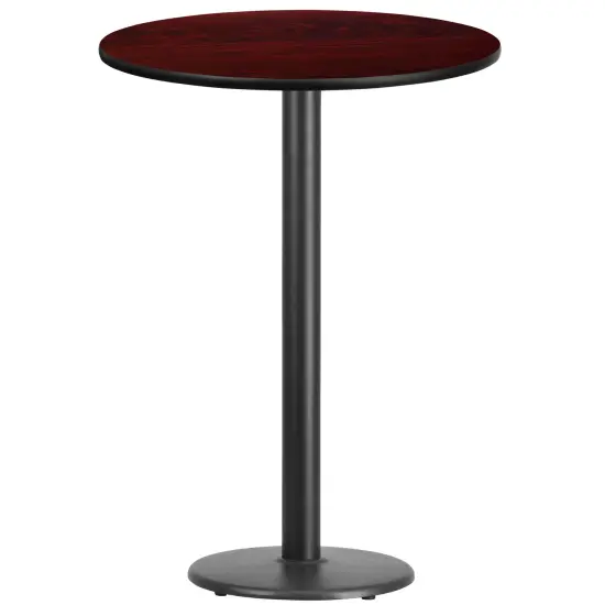 Emma and Oliver 30" Round Laminate Table Top with 18" Round Bar Height Table Base Mahogany {1}