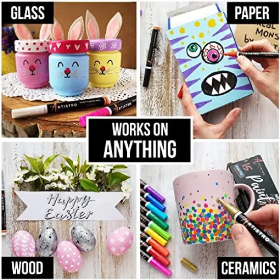 15 Oil Based Paint markers for Wood, Rock, Fabric, Glass - Permanent, Quick Dry, Waterproof - Oil paint pens for Ceramic, Mugs, Metal, Plastic - 1mm Fine Tip {3}