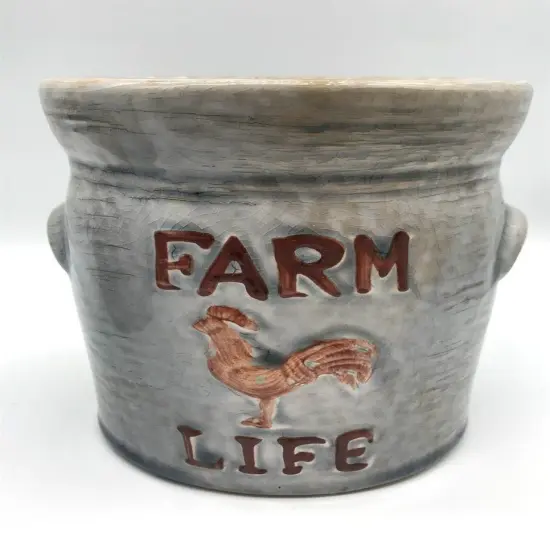 Farm Life Crock Planter - SMALL Blues Dark Gray {5}