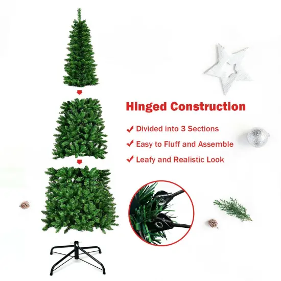 Pre-Lit Hinged Artificial Pencil Christmas Tree with 250 LED Lights and 708 Branches {5}