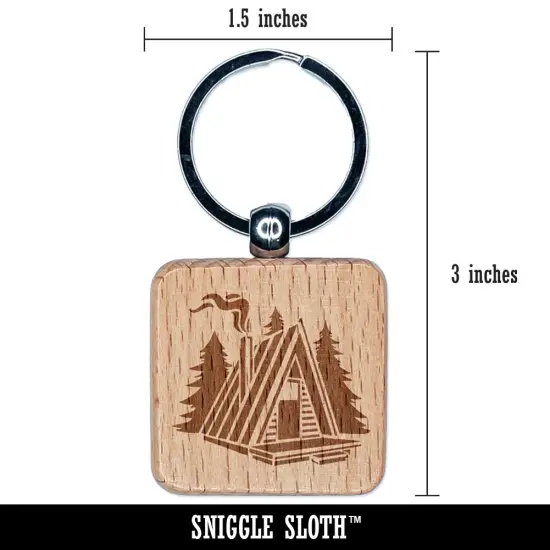 A-Frame Log Cabin House in Woods Engraved Wood Square Keychain Tag Charm {2}