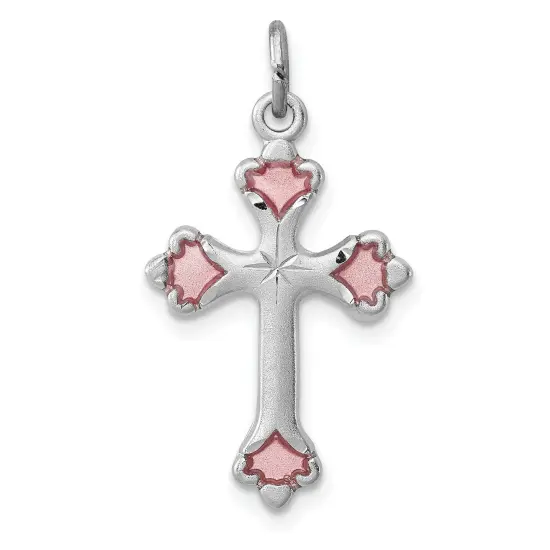 Sterling Silver Budded Cross Charm Jewerly 23mm x 15mm {1}