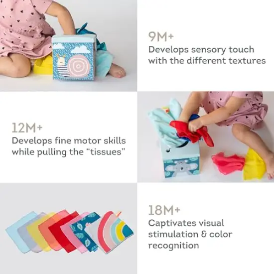 Sensory Crinkle Tissue Box for Toddlers. STEM Montessori Toy with Colorful Soft Scarves and Crinkling Blankies {6}