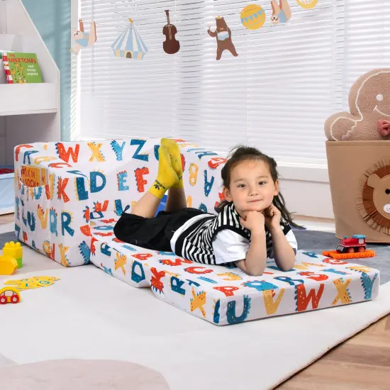 2-in-1 Convertible Kids Sofa with Velvet Fabric Multicolor {3}
