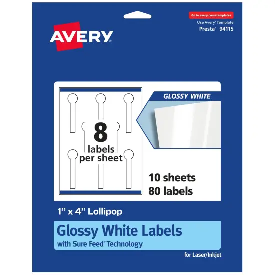 Avery Glossy White Lollipop Labels with Sure Feed, 1" x 4" {7}