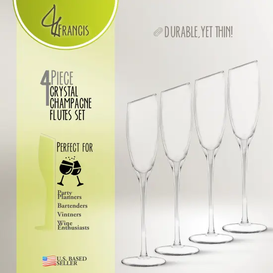 G Francis Champagne Flutes Set - 4pk Tall Slanted Edge Champagne Flute Glasses {5}