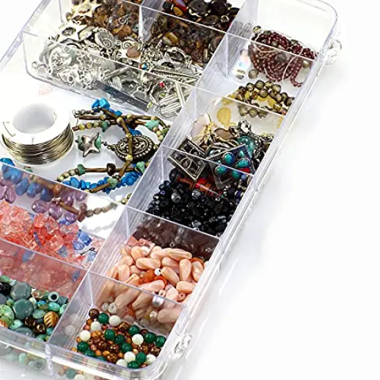 18 Grids Plastic Organizer Box with Dividers, Exptolii Clear Compartment Container Storage for Beads Crafts Jewelry Fishing Tackles, Size 7.9 x 6.2 x 1.2 in {5}