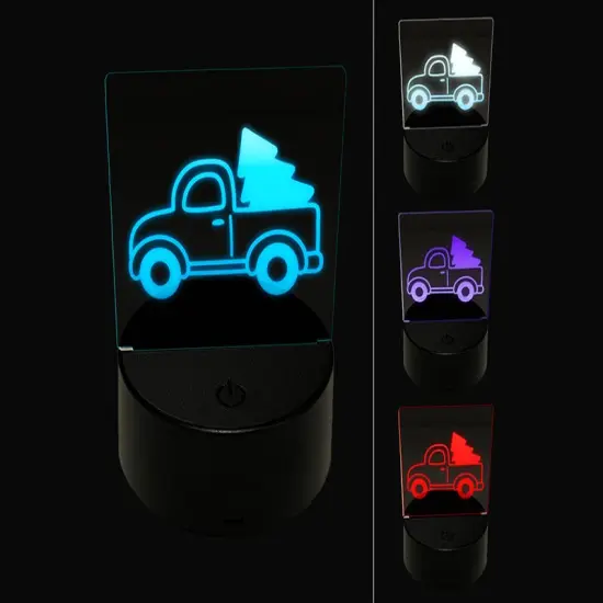 Cute Truck with Christmas Tree 3D Illusion LED Night Light Sign Nightstand Desk Lamp {1}
