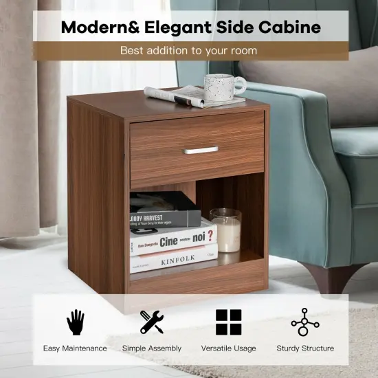 Modern Nightstand with Storage Drawer and Cabinet Perfect for Any Space Brown {3}