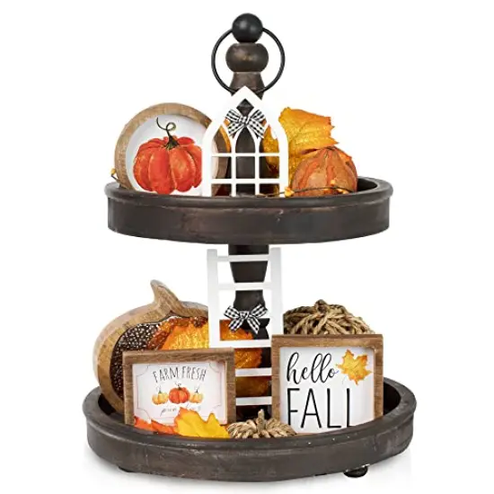 The Ultimate Farmhouse Fall Tiered Tray Decor Set - Beautiful Year Round Seasonal & Halloween Holiday Decoration Bundle - The Perfect Christmas Centerpiece Design for Home & Kitchen Decor {1}