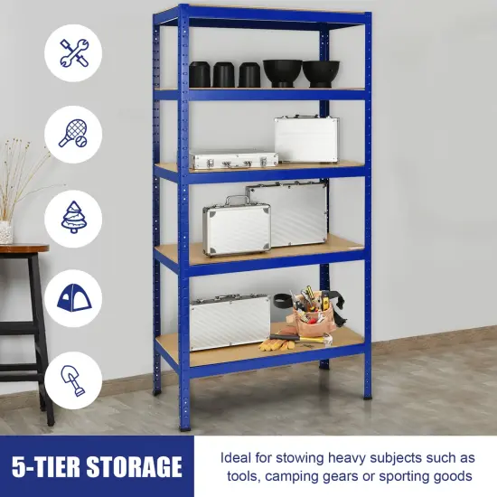 5 Tier Garage Storage Shelf Heavy Duty Steel Rack with Adjustable MDF Shelves for Home and Shop Blue {2}