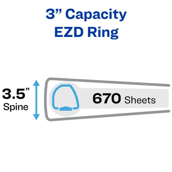 Avery Heavy-Duty View 3 Ring Binder, 3" One Touch EZD Rings, 670-Sheet Capacity, 3.5 Inch Wide Spine, Great for Home, School Supplies, Office, or Organization Needs, 1 Navy Blue Binder (79803) {2}