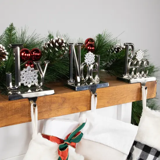 Northlight Peace, Joy and Noel Metal Christmas Stocking Holders - 6.5" - Set of 3 Silver {7}
