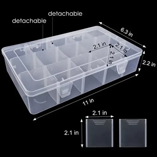 15 Large Grids Plastic Organizer Box with Dividers, Exptolii Clear Compartment Container Storage for Washi Tapes Beads Crafts Jewelry Fishing Tackles, Size 11 x 6.3 x 2.2 in {6}