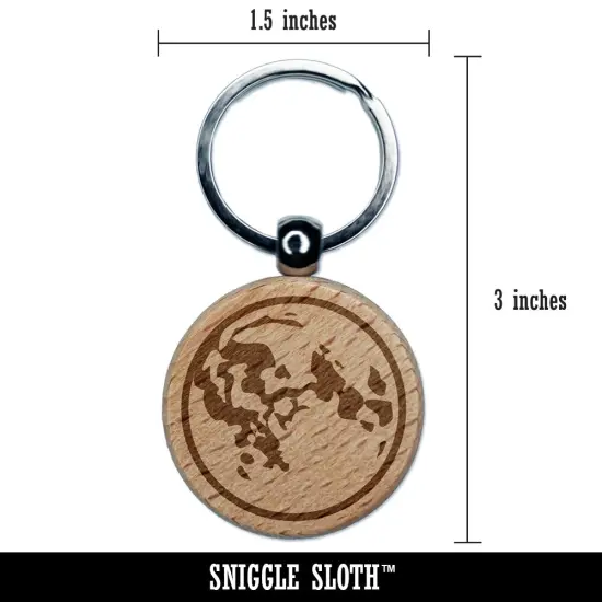 Full Moon Phase Engraved Wood Round Keychain Tag Charm {2}