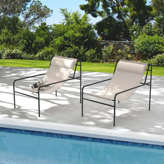 Costway Patio Sling Lounge Chair with Removable Headrest Pillow Breathable Seat Balcony {5}