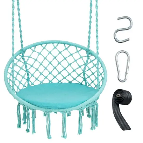 Cushioned Hammock Swing Chair with Hanging Kit-Turquoise {3}