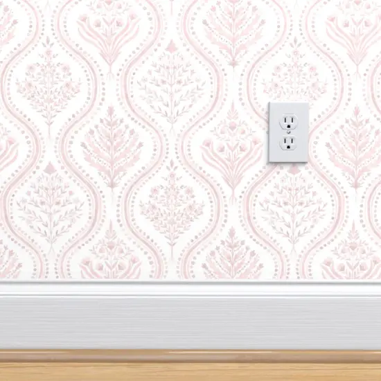 Peel & Stick Wallpaper 2FT Wide Paisley Damask Pale Pink Thistle Ogee Indian Block Print Grandmillennial White Romantic Cottagecore Custom Removable Wallpaper by Spoonflower {4}