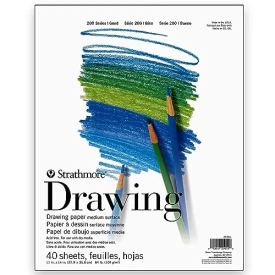 200 Series Drawing Paper, Tape Bound Pad, 11x14 inches, 40 Sheets (64lb/104g) - Artist Paper for Adults and Students - Charcoal, Colored Pencil, Ink, Pastel, Marker {1}