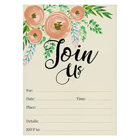 Invitation Cards - 50 Fill-In Floral Classy Cards with Envelopes. Great for Birthday Invitations, Bridal Shower Invitations, Baby Shower Invitations, and Wedding Invitations, 5 x 7 In, Postcard Style {3}