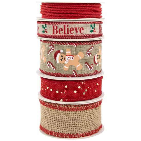 Northlight Set of 5 Gingerbread Matching Themed Craft Christmas Ribbons 1.5" x 3 Yards Brown {6}
