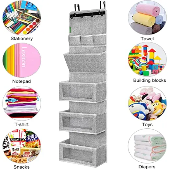 VICTORICH All-IN-ONE Over the Door Organizer, Super Behind the Door Storage Organizer with Door Rack and Large Clear Windows, Wall File Organizer, Hanging Organizer (1 Pack, Silk Printing Grey) {4}