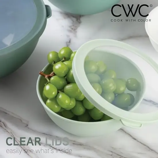 12 Piece Mixing Bowls with TPR Lids - Plastic Nesting Bowls Set includes 6 Prep Bowls and 6 Lids - Microwave Safe (Sage) {4}