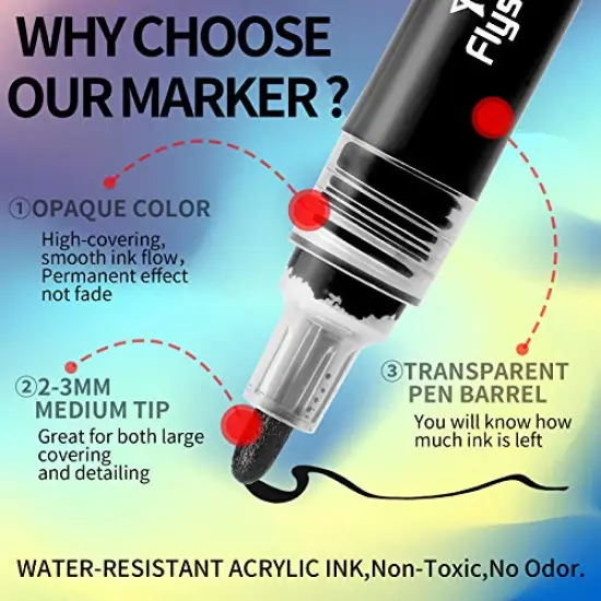 Black Acrylic Paint pens (6 Pack) Variety Pack - Extra Fine 0.7MM & Medium Tip 2-3MM - Water Based Paint Markers for Rock Painting, Stone, Ceramic, Glass, Wood, Canvas (BLACK) {6}